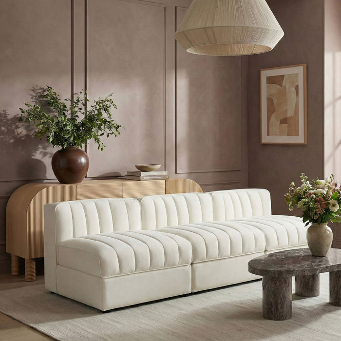 Rummi - Velvet Performance Fabric Upholstered 3 Piece Modular Armless Sofa - Stylish Home Furniture