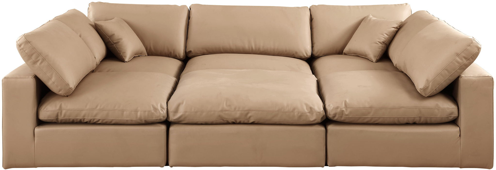 Comfy - 6 Piece Faux Leather Sectional - Tan