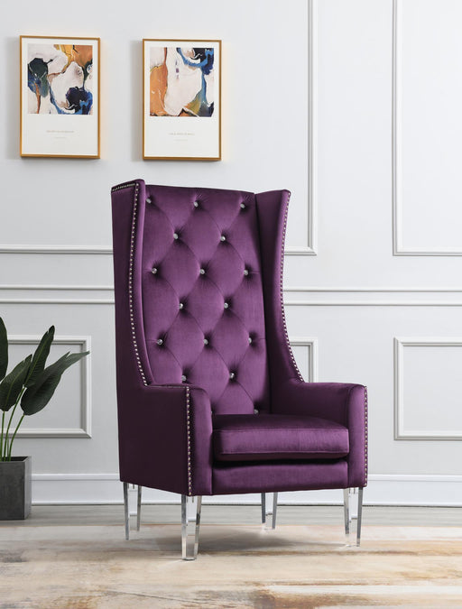 D2091 - High Back Velvet Wing Chair With Acrylic Legs
