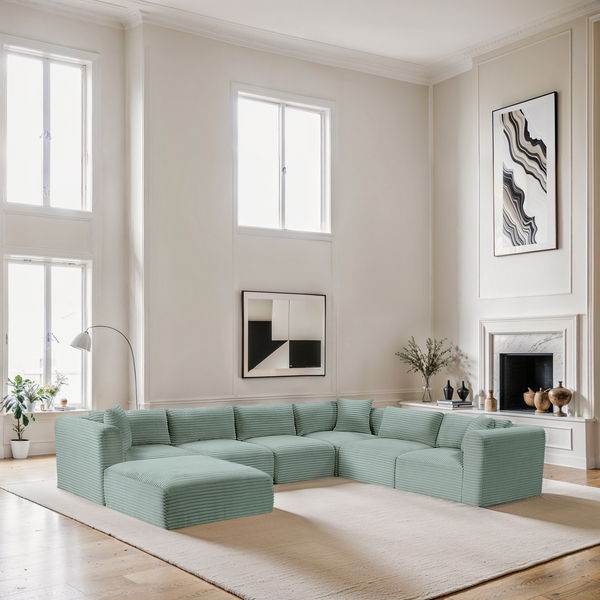 Shaggy - 7 Piece Modular U-Shaped Sectional With Ottoman