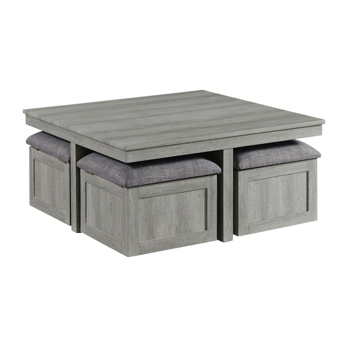 Uster - Coffee Table With Four Storage Stools - Gray - Stylish Home Furniture