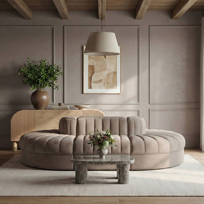 Rummi - Oval Velvet Performance Fabric Upholstered 6 Piece Modular Sectional - Stylish Home Furniture