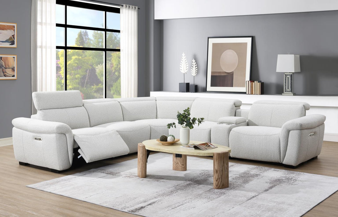 U15 - 6 Piece Beige Power Reclining Sectional With Power Headrest - White