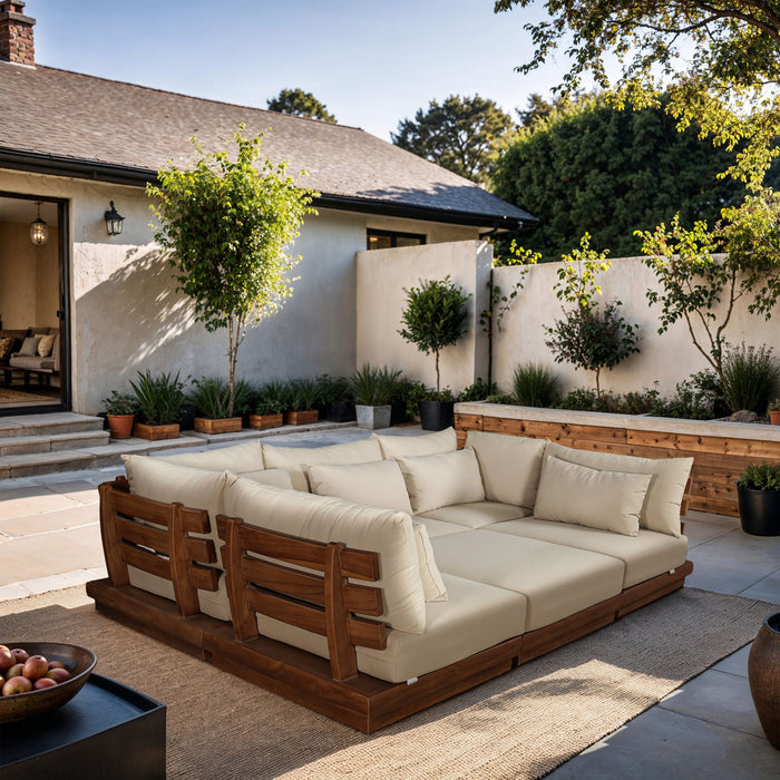 Mirella - 6 Piece Water Resistant Fabric Upholstered Outdoor Patio Modular Sectional