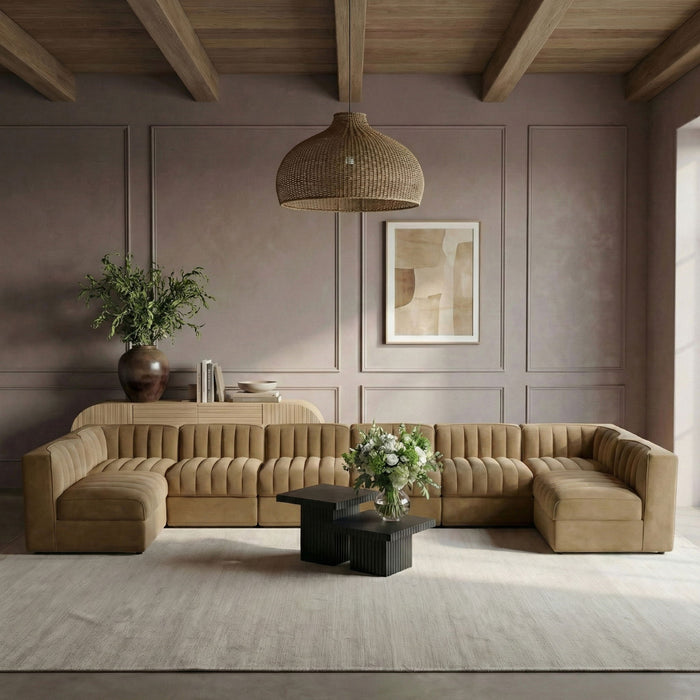 Rummi - Velvet Performance Fabric Upholstered 8 Piece Modular Sectional (With 2 Corner Chairs) - Stylish Home Furniture