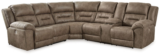 Ravenel - 3-Piece Power Reclining Sectional With Raf Power Reclining Loveseat With Console - Faux Leather - Fossil - Stylish Home Furniture