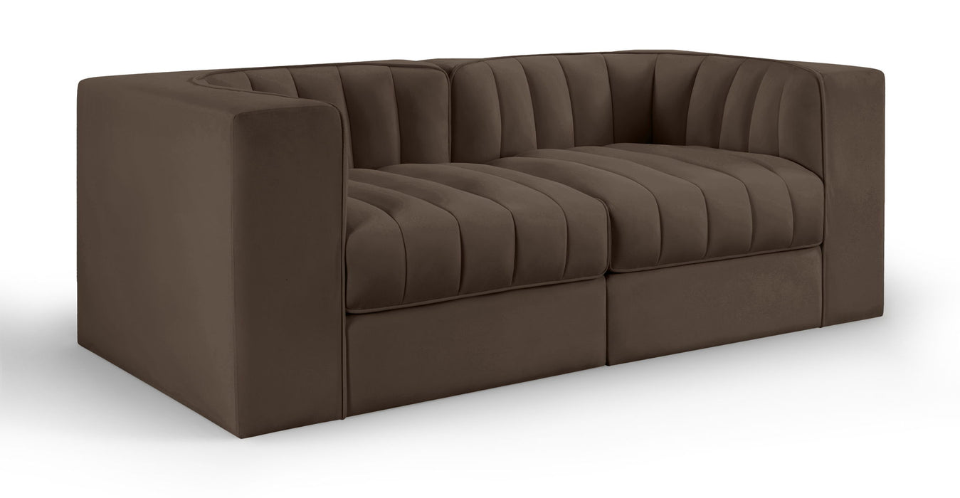 Rummi - Velvet Performance Fabric Upholstered 2 Piece Modular Loveseat - Stylish Home Furniture
