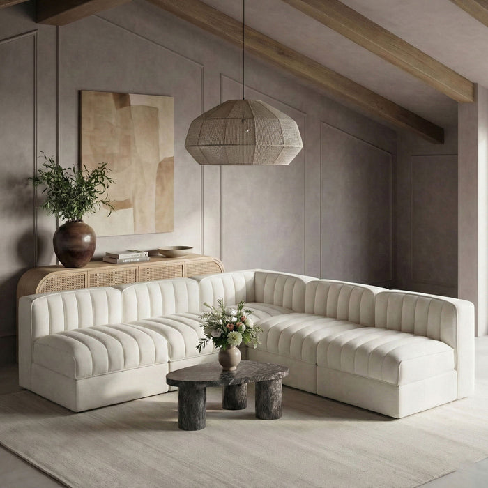 Rummi - Armless Velvet Performance Fabric Upholstered 5 Piece Modular Sectional - Stylish Home Furniture