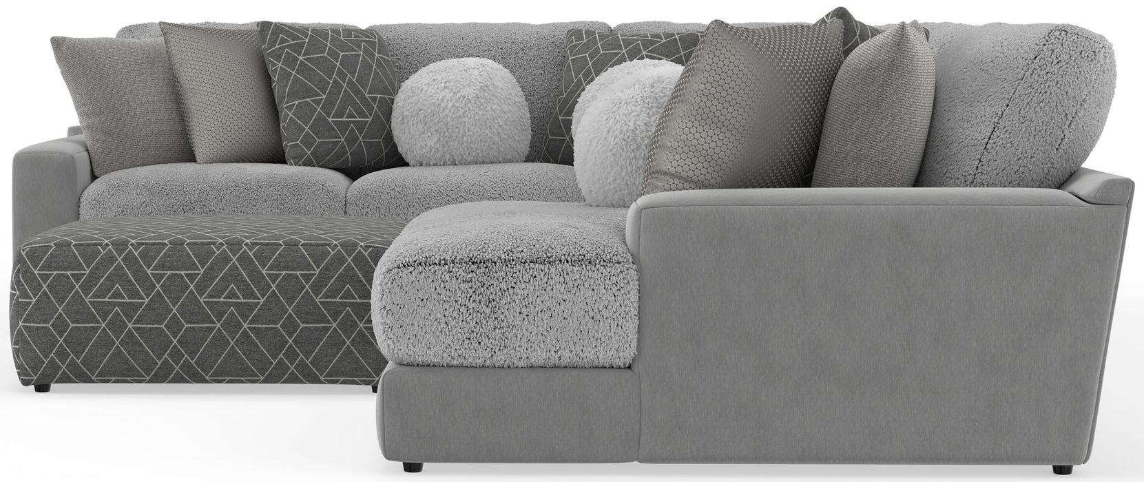 Canyon - 4 Piece Sectional With Cuddler Seat Cushions, Included Accent Pillows And Cocktail Ottoman (Right Side Facing Chaise) - Platinum - Stylish Home Furniture