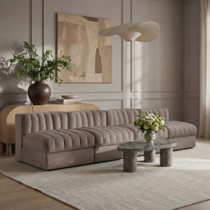 Rummi - Armless Velvet Performance Fabric Upholstered 4 Piece Modular Sofa - Stylish Home Furniture