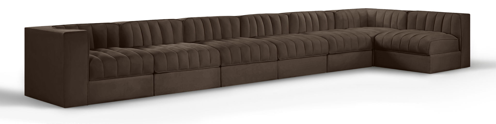 Rummi - Velvet Performance Fabric Upholstered 7 Piece Modular Sectional, L-Shaped (Right) - Stylish Home Furniture