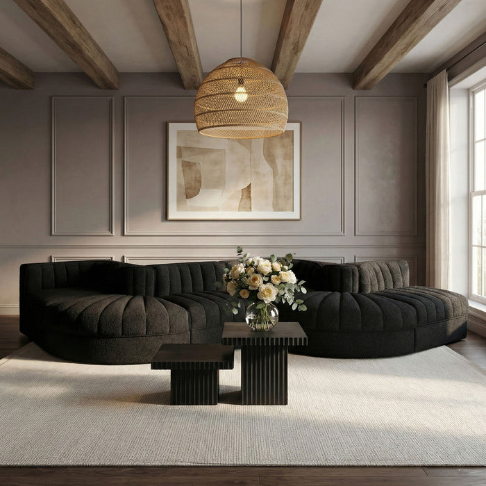 Rummi - Rounded Velvet Performance Fabric Upholstered 6 Piece Modular Sectional - Stylish Home Furniture