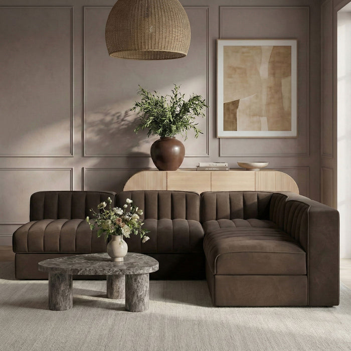 Rummi - Armless Velvet Performance Fabric Upholstered 4 Piece Modular Sectional - Stylish Home Furniture