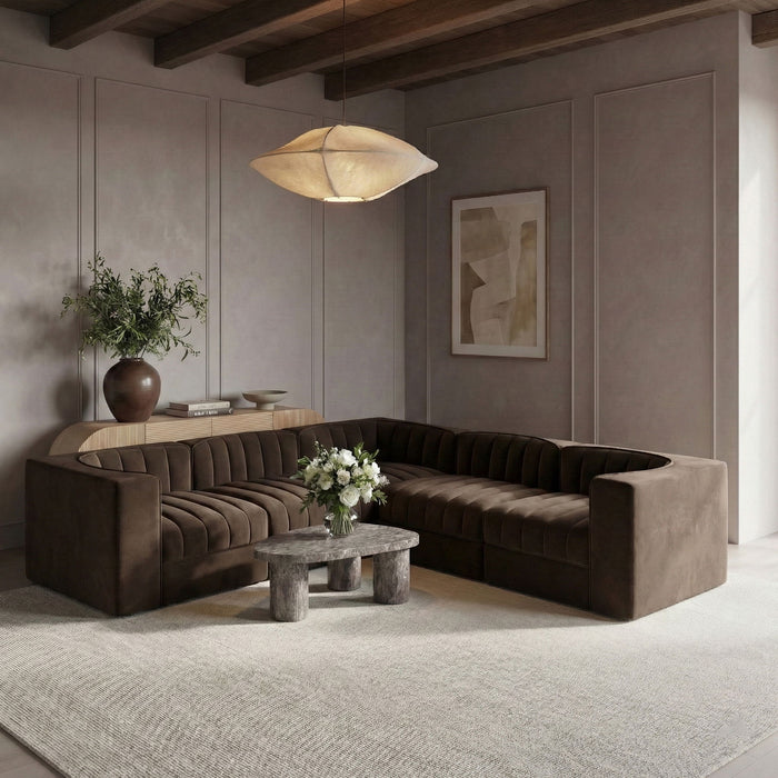 Rummi - Symmetrical Velvet Performance Fabric Upholstered 5 Piece Modular Sectional - Stylish Home Furniture