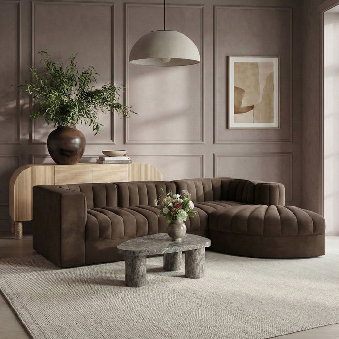 Rummi - Velvet Performance Fabric Upholstered 4 Piece Modular Sectional, With Reverse Corner Chair - Stylish Home Furniture