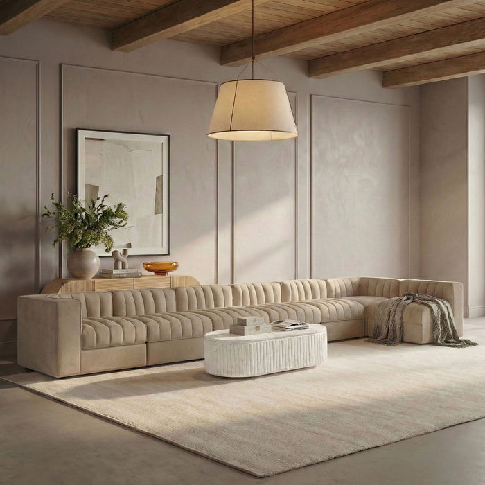 Rummi - Velvet Performance Fabric Upholstered 7 Piece Modular Sectional, L-Shaped (Right) - Stylish Home Furniture