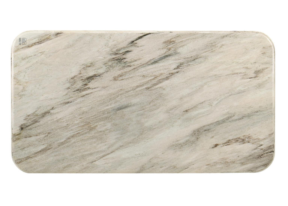 D070 - Oak Rectangular Dining Table With Marble Top - Golden Sand