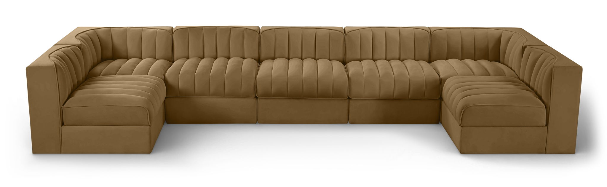 Rummi - Velvet Performance Fabric Upholstered 7 Piece Modular Sectional (With 2 Corner Chairs) - Stylish Home Furniture