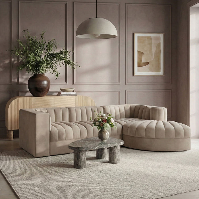 Rummi - Velvet Performance Fabric Upholstered 4 Piece Modular Sectional, With Reverse Corner Chair - Stylish Home Furniture