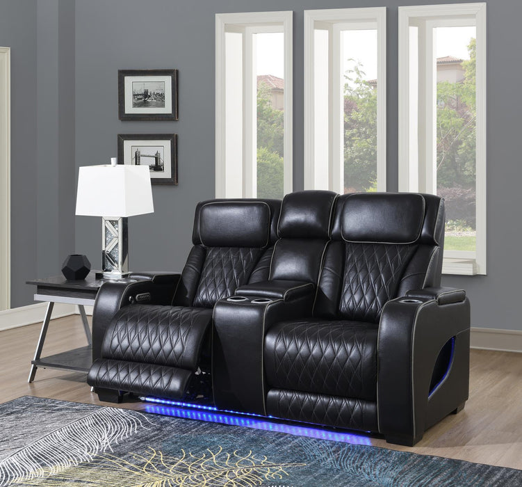 U70 - Power Reclining Loveseat With Power Headrest, Massage, Heat, Ambient Light, Storage Arms / USB - Black