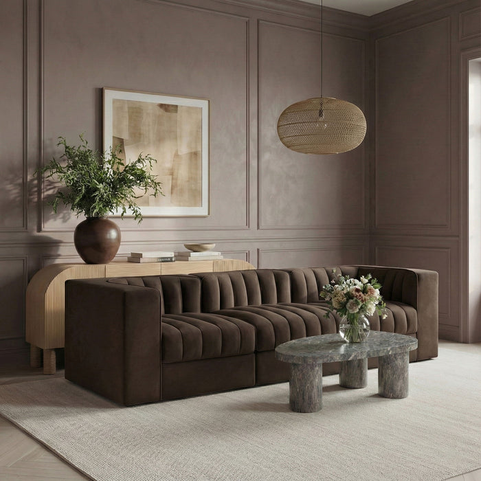 Rummi - Velvet Performance Fabric Upholstered 3 Piece Modular Sofa - Stylish Home Furniture