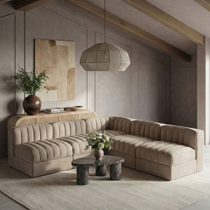 Rummi - Armless Velvet Performance Fabric Upholstered 5 Piece Modular Sectional - Stylish Home Furniture