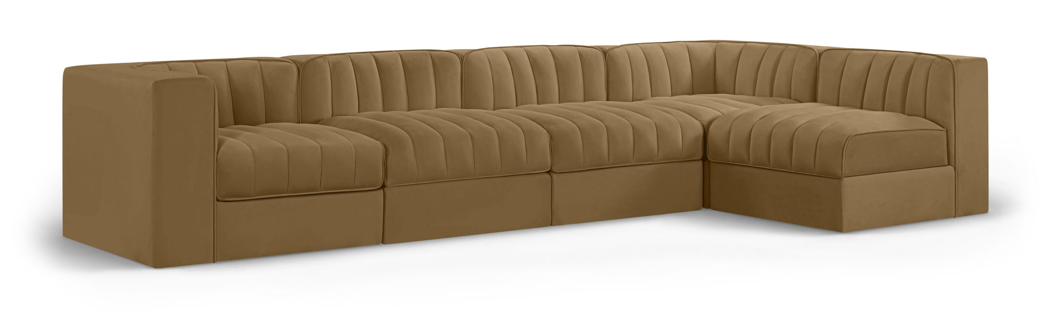 Rummi - Velvet Performance Fabric Upholstered 5 Piece Modular Sectional, L-Shaped (Right) - Stylish Home Furniture