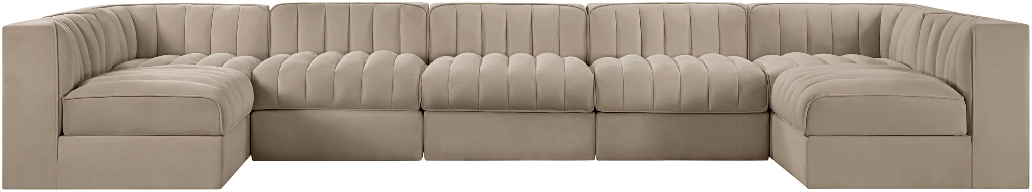 Rummi - Velvet Performance Fabric Upholstered 7 Piece Modular Sectional (With 2 Corner Chairs) - Stylish Home Furniture