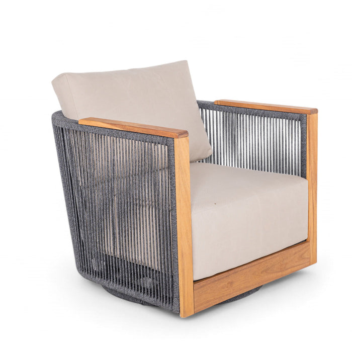 Veranda - Wicker & Wood Swivel Patio Club Chair With Cushions - Natural / Gray / Brown - Stylish Home Furniture