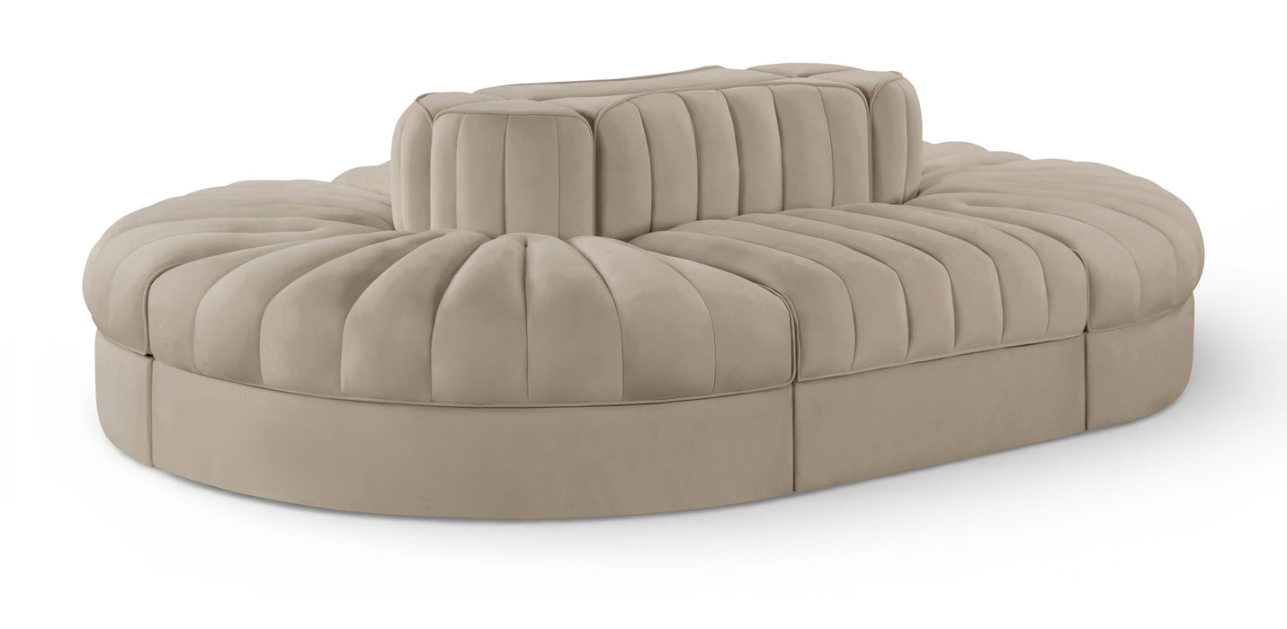 Rummi - Oval Velvet Performance Fabric Upholstered 6 Piece Modular Sectional - Stylish Home Furniture