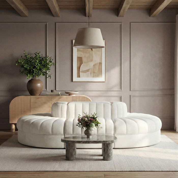 Rummi - Oval Velvet Performance Fabric Upholstered 6 Piece Modular Sectional - Stylish Home Furniture