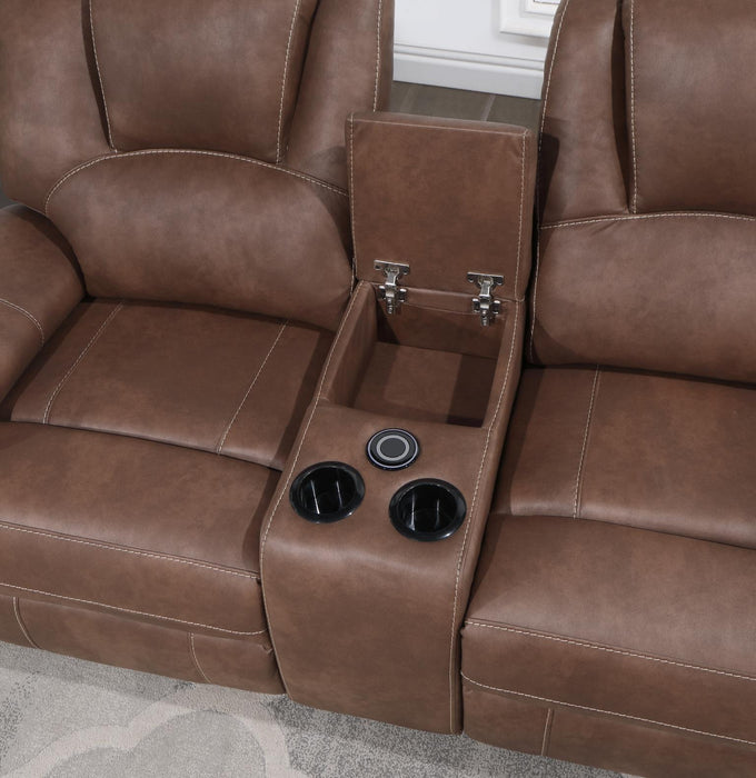 U120 - Motion Loveseat With Bluetooth Speaker, Wireless Charger - Brown
