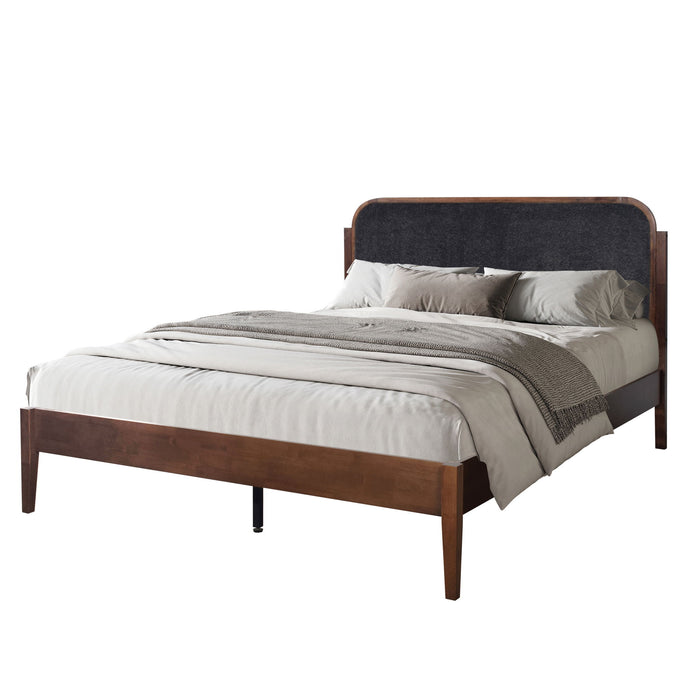 Hawthorne - 5/0 Queen Platform Bed With Chair arcoal Upholstered Headboard - Brown - Stylish Home Furniture