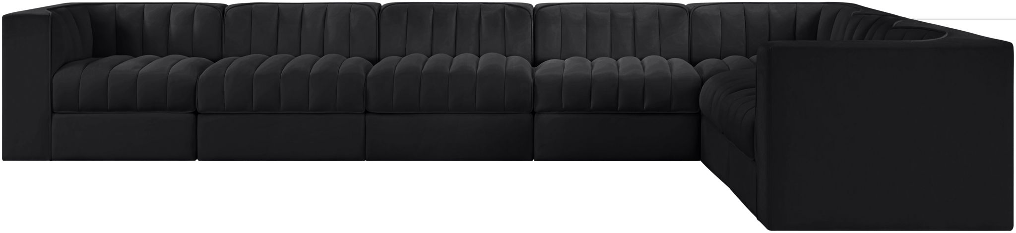 Rummi - Velvet Performance Fabric Upholstered 7 Piece Modular Sectional (With 3 Corner Chairs) - Stylish Home Furniture