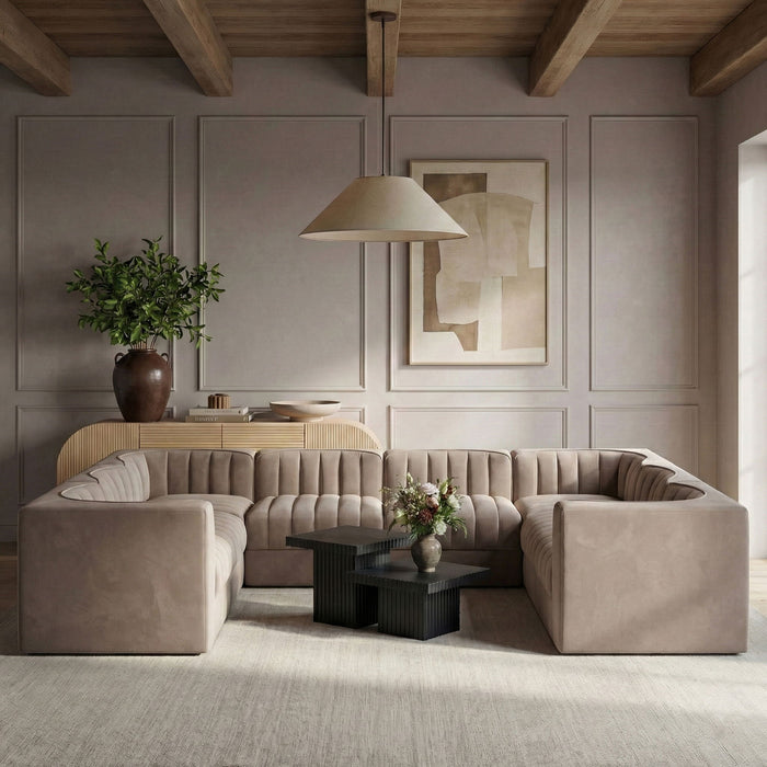 Rummi - Velvet Performance Fabric Upholstered Modular Sectional - Stylish Home Furniture