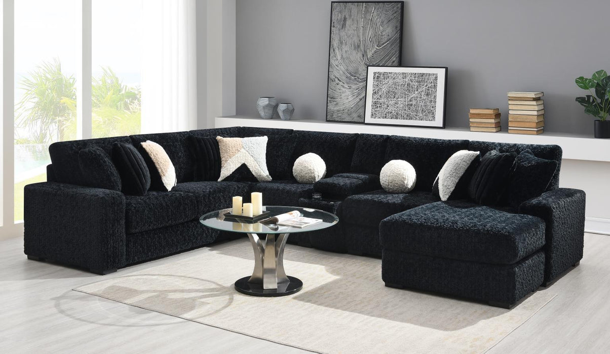 U281 - 6 Piece Setional With Right Chaise (1 LAF + 1 Wedge + 2 Armless Chair + 1 Console + 1 RAF Chaise) - Black