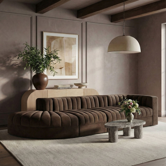 Rummi - Velvet Performance Fabric Upholstered 4 Piece Modular Sectional With Reverse Corner Chair - Stylish Home Furniture