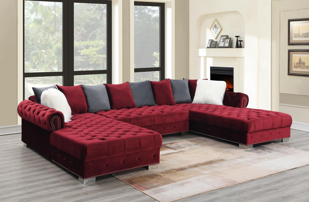 U280 - Double Chaise Sectional - Burgundy