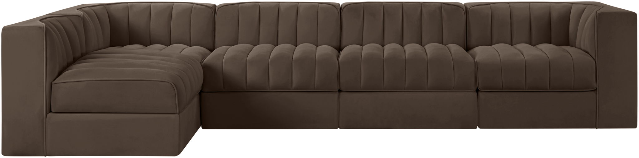 Rummi - Velvet Performance Fabric Upholstered 5 Piece Modular Sectional, L-Shaped (Right) - Stylish Home Furniture
