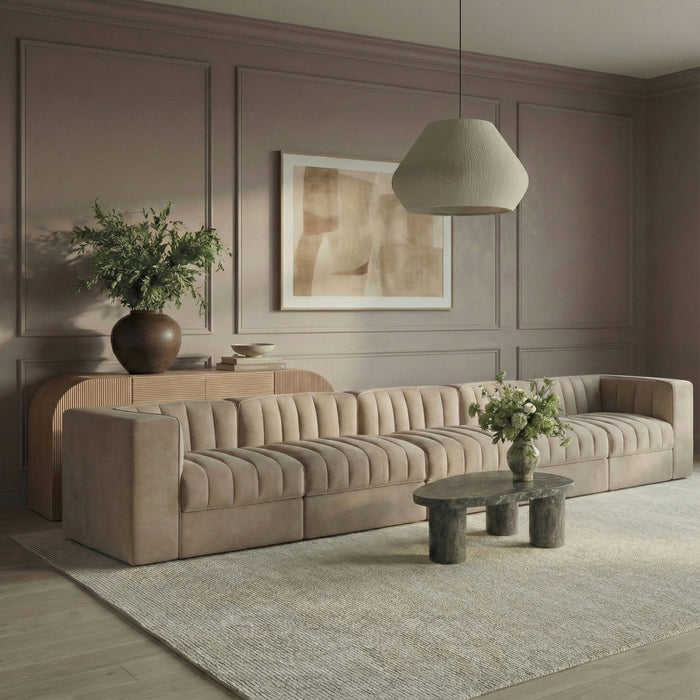 Rummi - Velvet Performance Fabric Upholstered 5 Piece Modular Sofa - Stylish Home Furniture