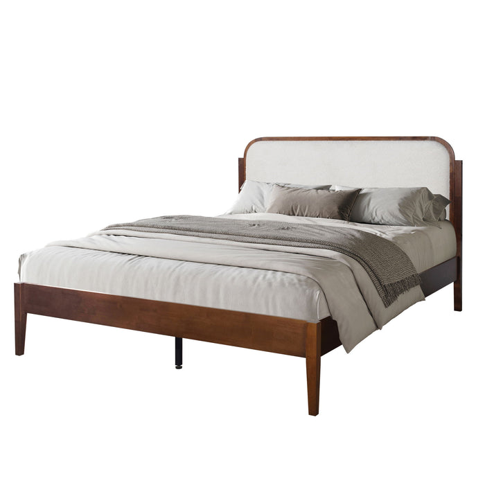 Hawthorne - 5/0 Queen Platform Bed With White Upholstered Headboard - Brown - Stylish Home Furniture