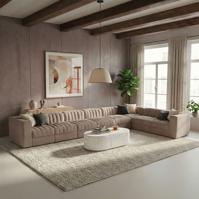 Rummi - Velvet Performance Fabric Upholstered 8 Piece Modular Sectional (With 3 Corner Chairs) - Stylish Home Furniture