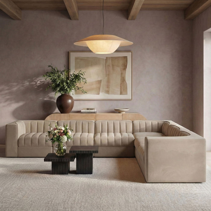 Rummi - Symmetrical Velvet Performance Fabric Upholstered 7 Piece Modular Sectional (With 3 Corner Chairs) - Stylish Home Furniture