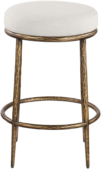 Ferro - Linen Textured Performance Fabric Upholstered Backless Counter Stool - Cream / Brushed Gold