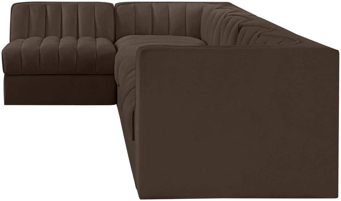 Rummi - Velvet Performance Fabric Upholstered 6 Piece Modular Sectional, L-Shaped (Right) - Stylish Home Furniture