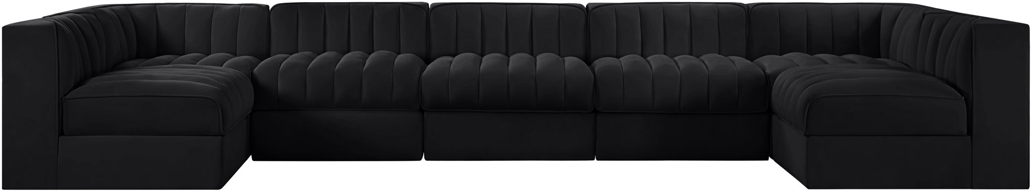 Rummi - Velvet Performance Fabric Upholstered 7 Piece Modular Sectional (With 2 Corner Chairs) - Stylish Home Furniture