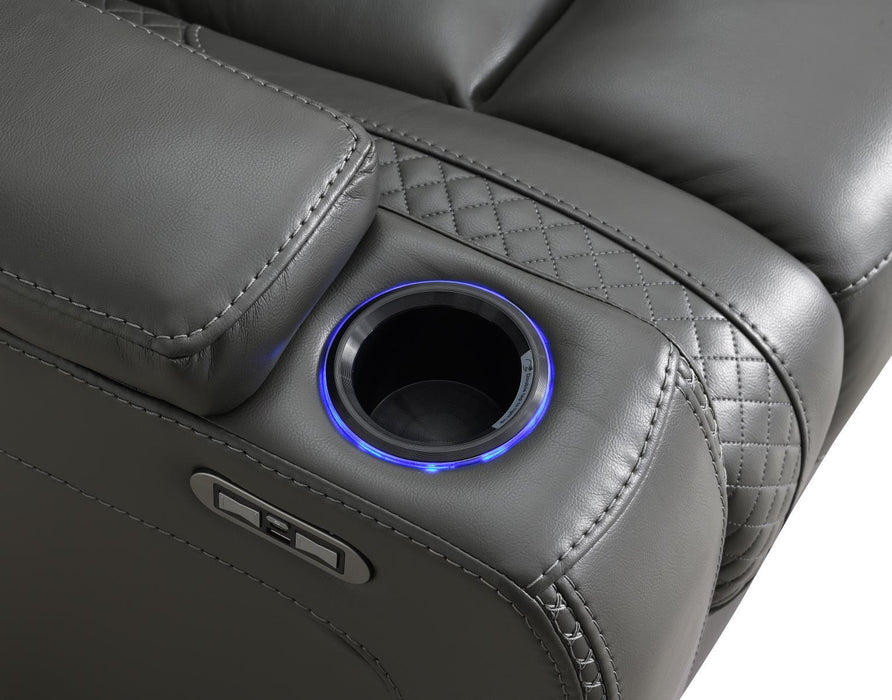 U93 - LED Power Reclining With Power Headrest, Bluetooth Speaker, And Drop Down Table Loveseat - Dark Gray - Stylish Home Furniture