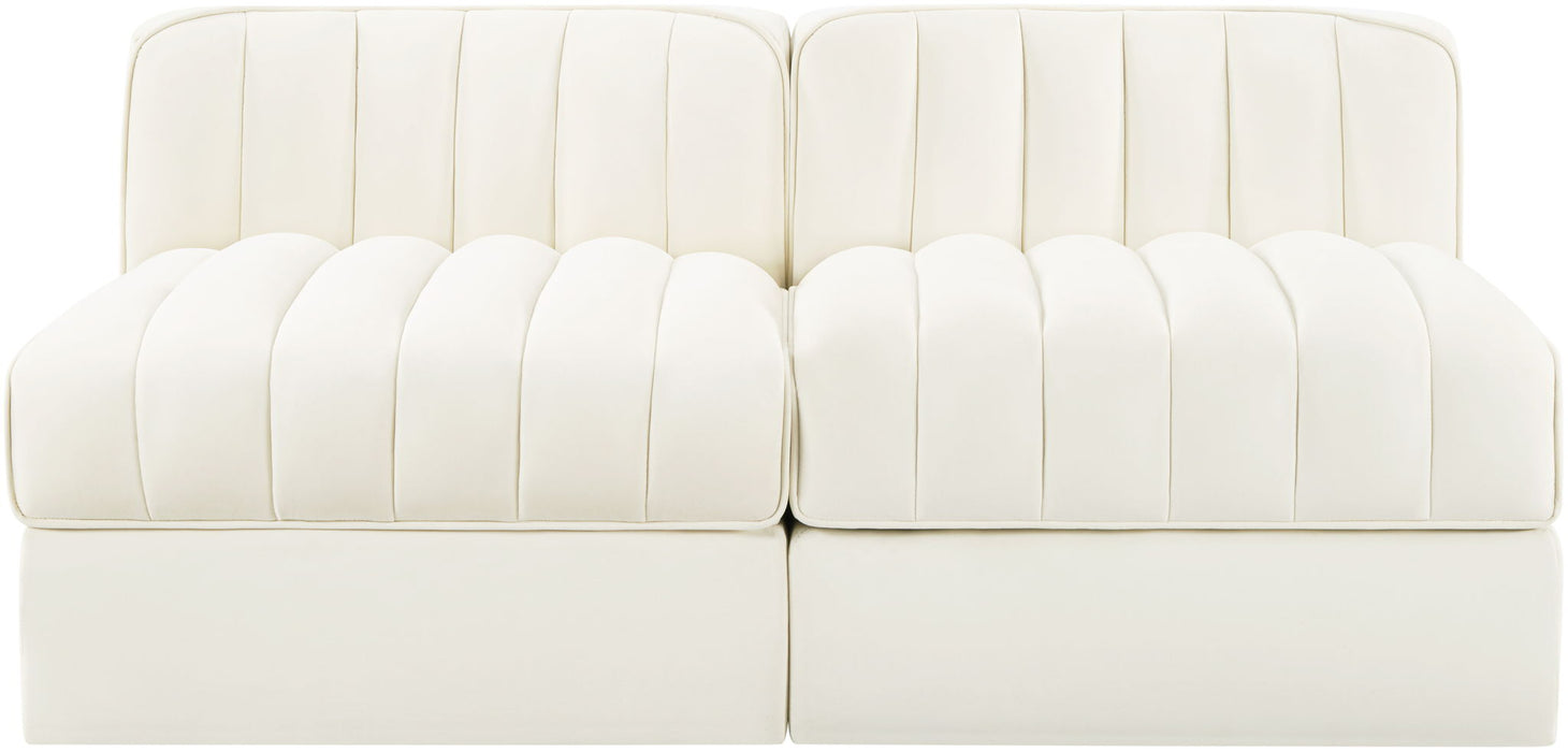 Rummi - Velvet Performance Fabric Upholstered 2 Piece Modular Armless Loveseat - Stylish Home Furniture