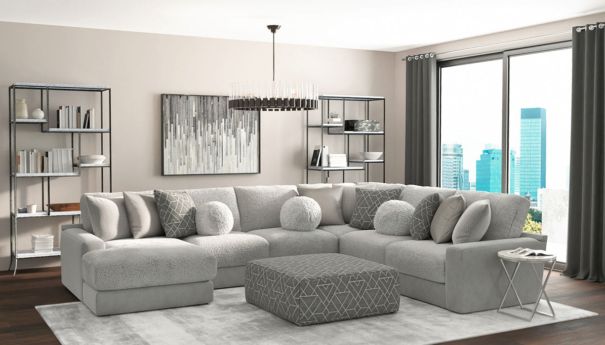 Canyon - 4 Piece Sectional With Cuddler Seat Cushions, Included Accent Pillows And Cocktail Ottoman (Left Side Facing Chaise) - Platinum - Stylish Home Furniture
