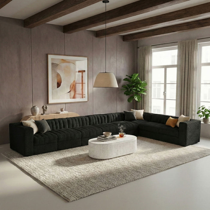 Rummi - Velvet Performance Fabric Upholstered 8 Piece Modular Sectional (With 3 Corner Chairs) - Stylish Home Furniture